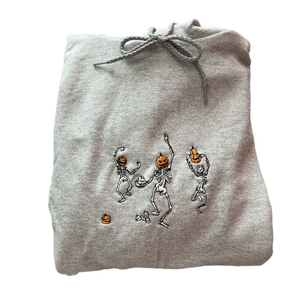 Custom Embroidered Dancing Skeletons Hooded Sweatshirt